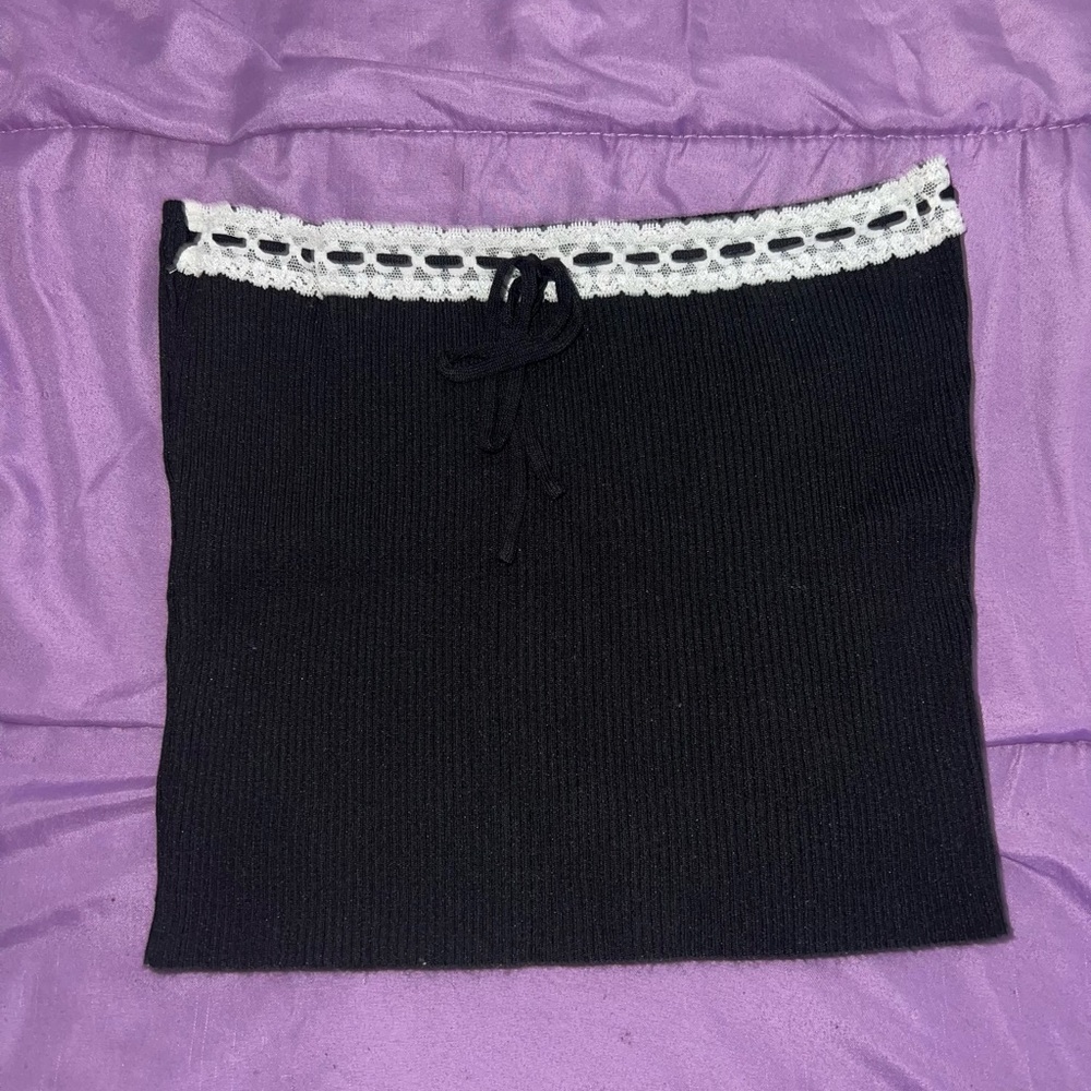 Pretty Garbage Black TubeTop with White Lace Detail
